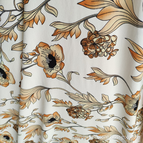 Rayon tryckt klänning moss crepe tyg